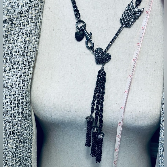 Betsey Johnson Heart Chain Necklace 20" Cupid Arrow Long Layered Icy Crystal - Picture 6 of 9